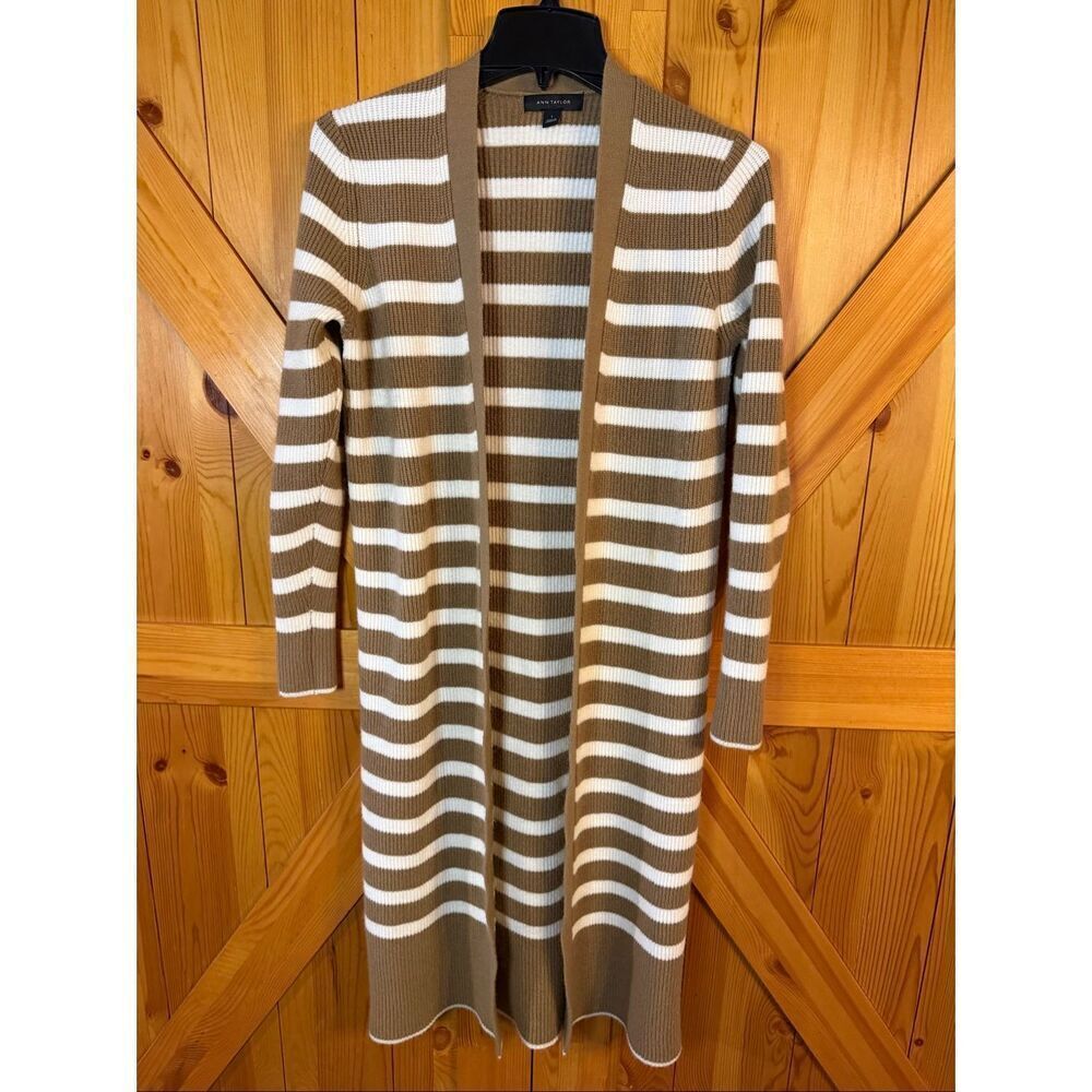 Ann Taylor Striped Ribbed Long Line Open Cardigan Size Small (6417)